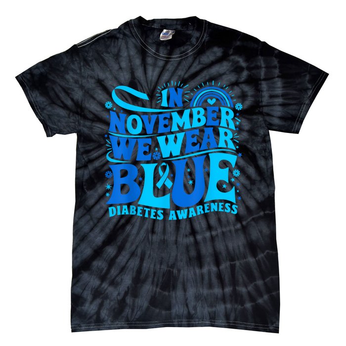 In November We Wear Ribbon Blue Diabetes Awareness Tie-Dye T-Shirt