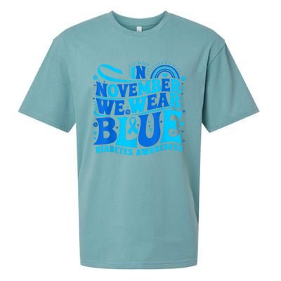 In November We Wear Ribbon Blue Diabetes Awareness Sueded Cloud Jersey T-Shirt