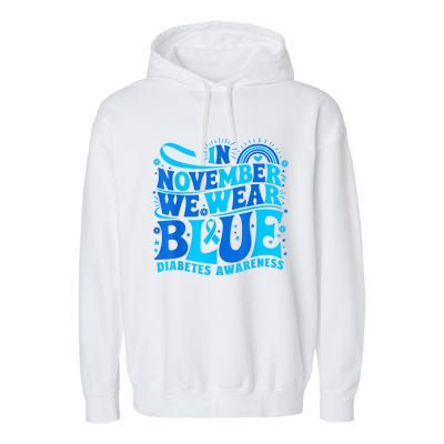 In November We Wear Ribbon Blue Diabetes Awareness Garment-Dyed Fleece Hoodie