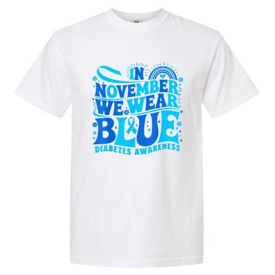 In November We Wear Ribbon Blue Diabetes Awareness Garment-Dyed Heavyweight T-Shirt