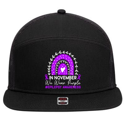 In November We Wear Purple Epilepsy Awareness Month Gift 7 Panel Mesh Trucker Snapback Hat