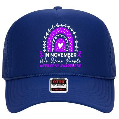 In November We Wear Purple Epilepsy Awareness Month Gift High Crown Mesh Back Trucker Hat