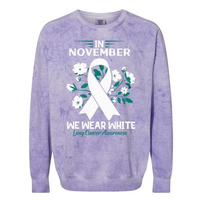 In November We Wear White Lung Cancer Awareness Month Flower Colorblast Crewneck Sweatshirt