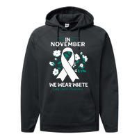 In November We Wear White Lung Cancer Awareness Month Flower Performance Fleece Hoodie