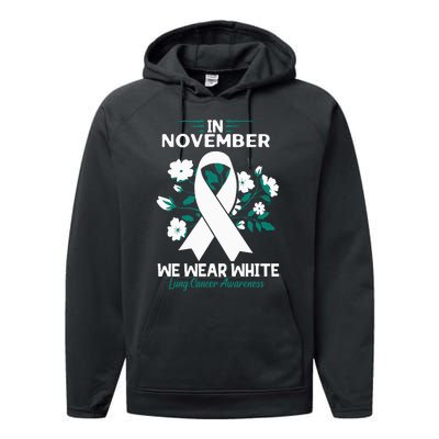 In November We Wear White Lung Cancer Awareness Month Flower Performance Fleece Hoodie