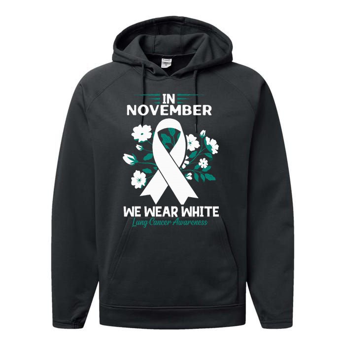 In November We Wear White Lung Cancer Awareness Month Flower Performance Fleece Hoodie