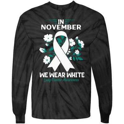 In November We Wear White Lung Cancer Awareness Month Flower Tie-Dye Long Sleeve Shirt