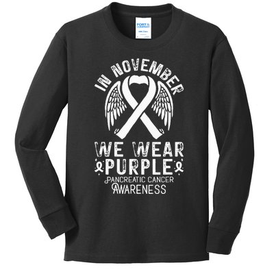 In November We Wear Purple Pancreatic Cancer Awareness  Kids Long Sleeve Shirt