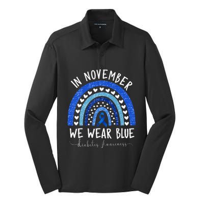 In November We Wear Blue Diabetes Awareness Silk Touch Performance Long Sleeve Polo