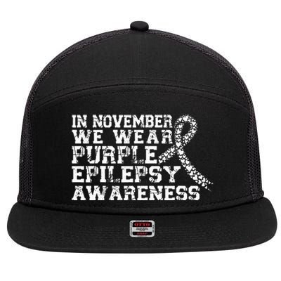 In November We Wear Purple Epilepsy Awareness Month 7 Panel Mesh Trucker Snapback Hat