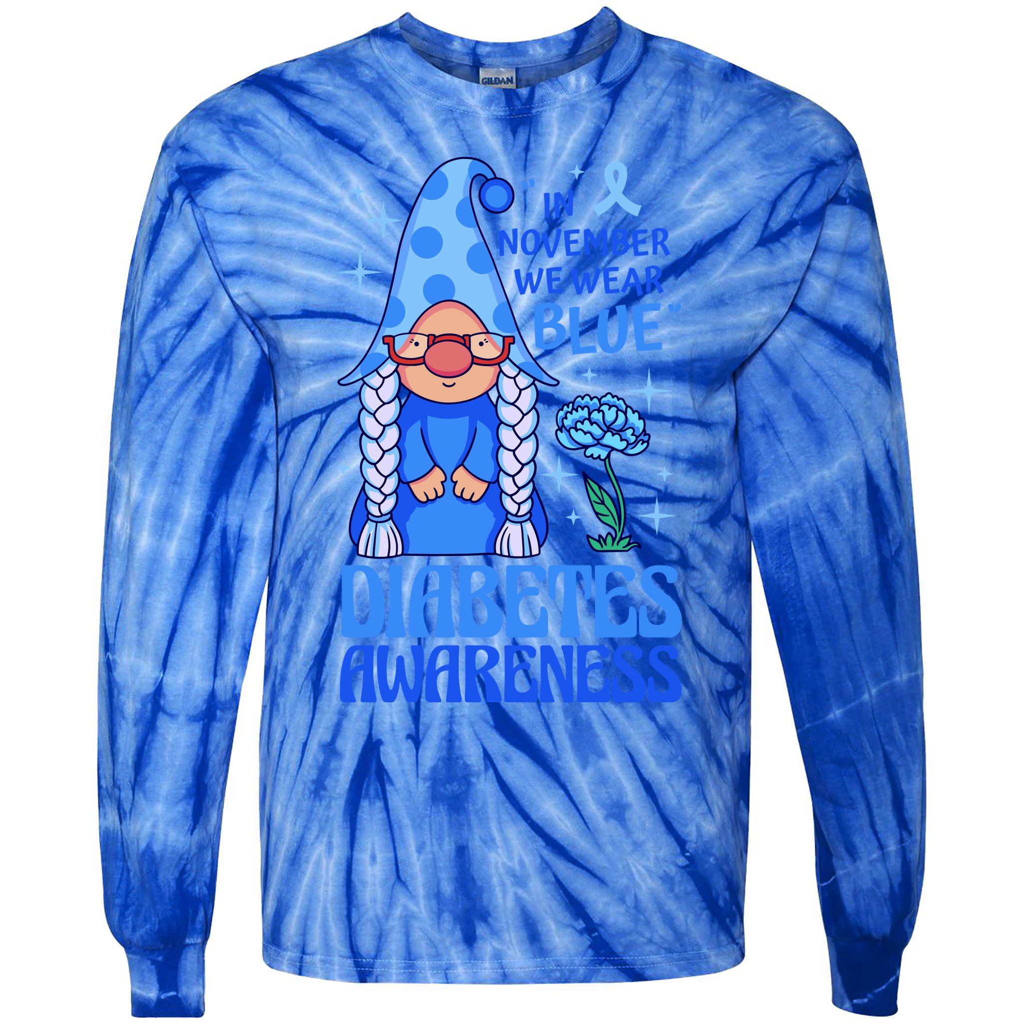 In November We Wear Blue For Diabetes Awareness Tie-Dye Long Sleeve Shirt