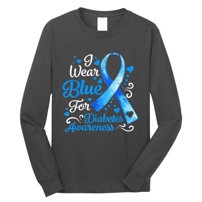 In November We Wear Blue Ribbon Diabetes Awareness Month Long Sleeve Shirt