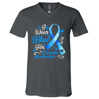 In November We Wear Blue Ribbon Diabetes Awareness Month V-Neck T-Shirt