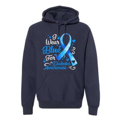 In November We Wear Blue Ribbon Diabetes Awareness Month Premium Hoodie