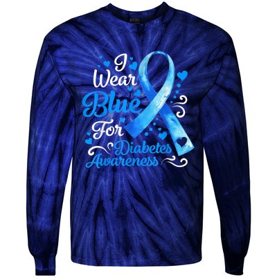 In November We Wear Blue Ribbon Diabetes Awareness Month Tie-Dye Long Sleeve Shirt