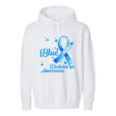 In November We Wear Blue Ribbon Diabetes Awareness Month Garment-Dyed Fleece Hoodie