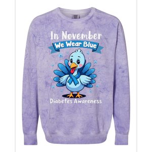 In November We Wear Blue Thanksgiving Diabetes Awareness Colorblast Crewneck Sweatshirt