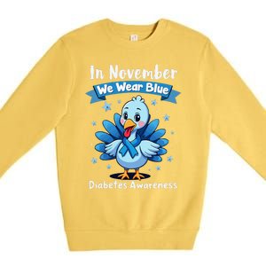 In November We Wear Blue Thanksgiving Diabetes Awareness Premium Crewneck Sweatshirt