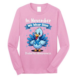 In November We Wear Blue Thanksgiving Diabetes Awareness Long Sleeve Shirt