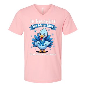 In November We Wear Blue Thanksgiving Diabetes Awareness V-Neck T-Shirt