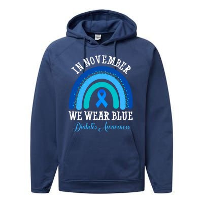 In November We Wear Blue Diabetes Awareness Rainbow Performance Fleece Hoodie