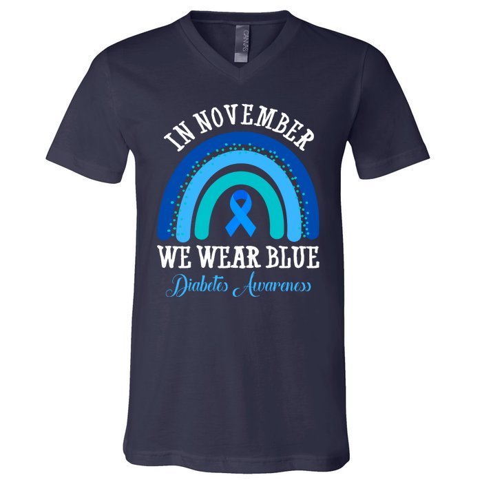 In November We Wear Blue Diabetes Awareness Rainbow V-Neck T-Shirt