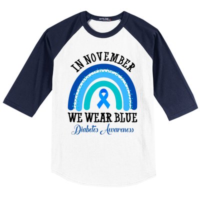 In November We Wear Blue Diabetes Awareness Rainbow Baseball Sleeve Shirt