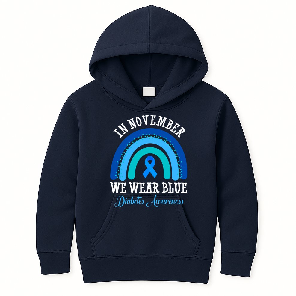 In November We Wear Blue Diabetes Awareness Rainbow Kids Hoodie