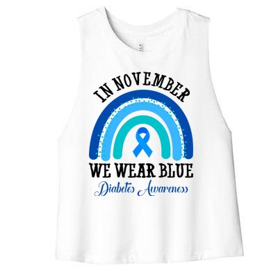 In November We Wear Blue Diabetes Awareness Rainbow Women's Racerback Cropped Tank