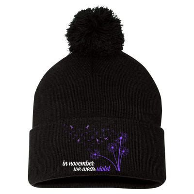 In November We Wear Violet Alzheimer Awareness Pom Pom 12in Knit Beanie