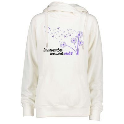 In November We Wear Violet Alzheimer Awareness Womens Funnel Neck Pullover Hood