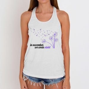 In November We Wear Violet Alzheimer Awareness Women's Knotted Racerback Tank