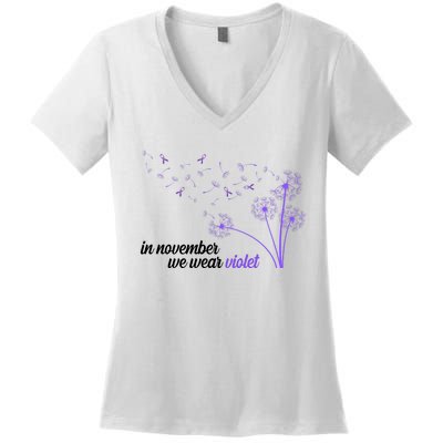 In November We Wear Violet Alzheimer Awareness Women's V-Neck T-Shirt