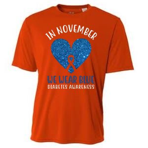 In November We Wear Blue Diabetes Awareness Heart Ribbon Cooling Performance Crew T-Shirt