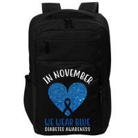 In November We Wear Blue Diabetes Awareness Heart Ribbon Impact Tech Backpack