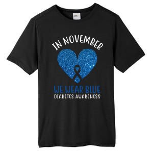 In November We Wear Blue Diabetes Awareness Heart Ribbon Tall Fusion ChromaSoft Performance T-Shirt