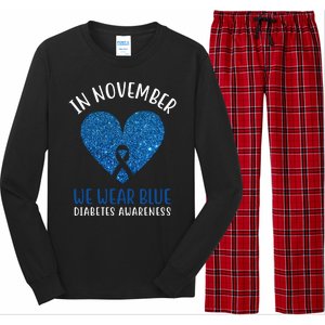 In November We Wear Blue Diabetes Awareness Heart Ribbon Long Sleeve Pajama Set