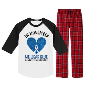 In November We Wear Blue Diabetes Awareness Heart Ribbon Raglan Sleeve Pajama Set