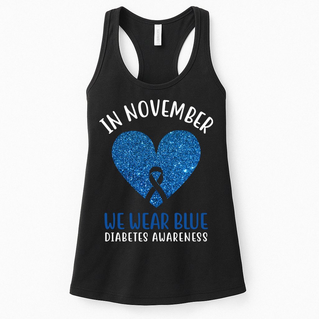 In November We Wear Blue Diabetes Awareness Heart Ribbon Womens Tank Top
