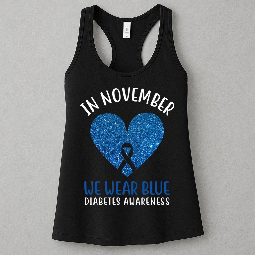 In November We Wear Blue Diabetes Awareness Heart Ribbon Womens Tank Top