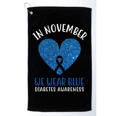 In November We Wear Blue Diabetes Awareness Heart Ribbon Golf Towel