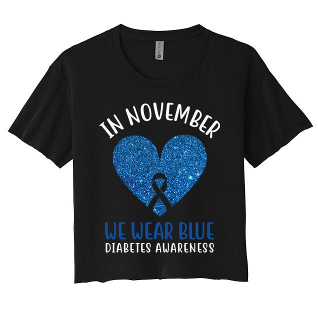 In November We Wear Blue Diabetes Awareness Heart Ribbon Crop Top