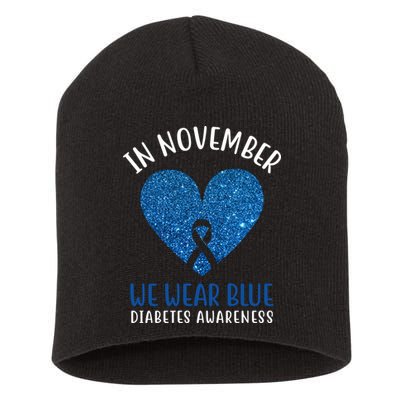 In November We Wear Blue Diabetes Awareness Heart Ribbon Short Acrylic Beanie