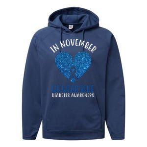 In November We Wear Blue Diabetes Awareness Heart Ribbon Performance Fleece Hoodie