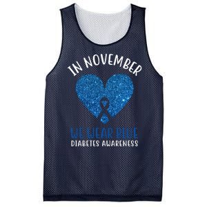 In November We Wear Blue Diabetes Awareness Heart Ribbon Mesh Reversible Basketball Jersey Tank