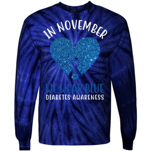 In November We Wear Blue Diabetes Awareness Heart Ribbon Tie-Dye Long Sleeve Shirt