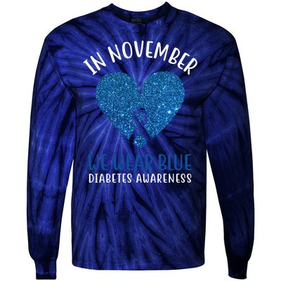 In November We Wear Blue Diabetes Awareness Heart Ribbon Tie-Dye Long Sleeve Shirt