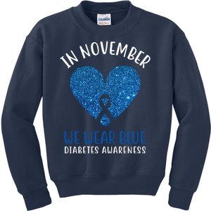 In November We Wear Blue Diabetes Awareness Heart Ribbon Kids Sweatshirt