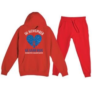 In November We Wear Blue Diabetes Awareness Heart Ribbon Premium Hooded Sweatsuit Set