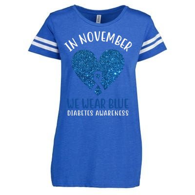 In November We Wear Blue Diabetes Awareness Heart Ribbon Enza Ladies Jersey Football T-Shirt